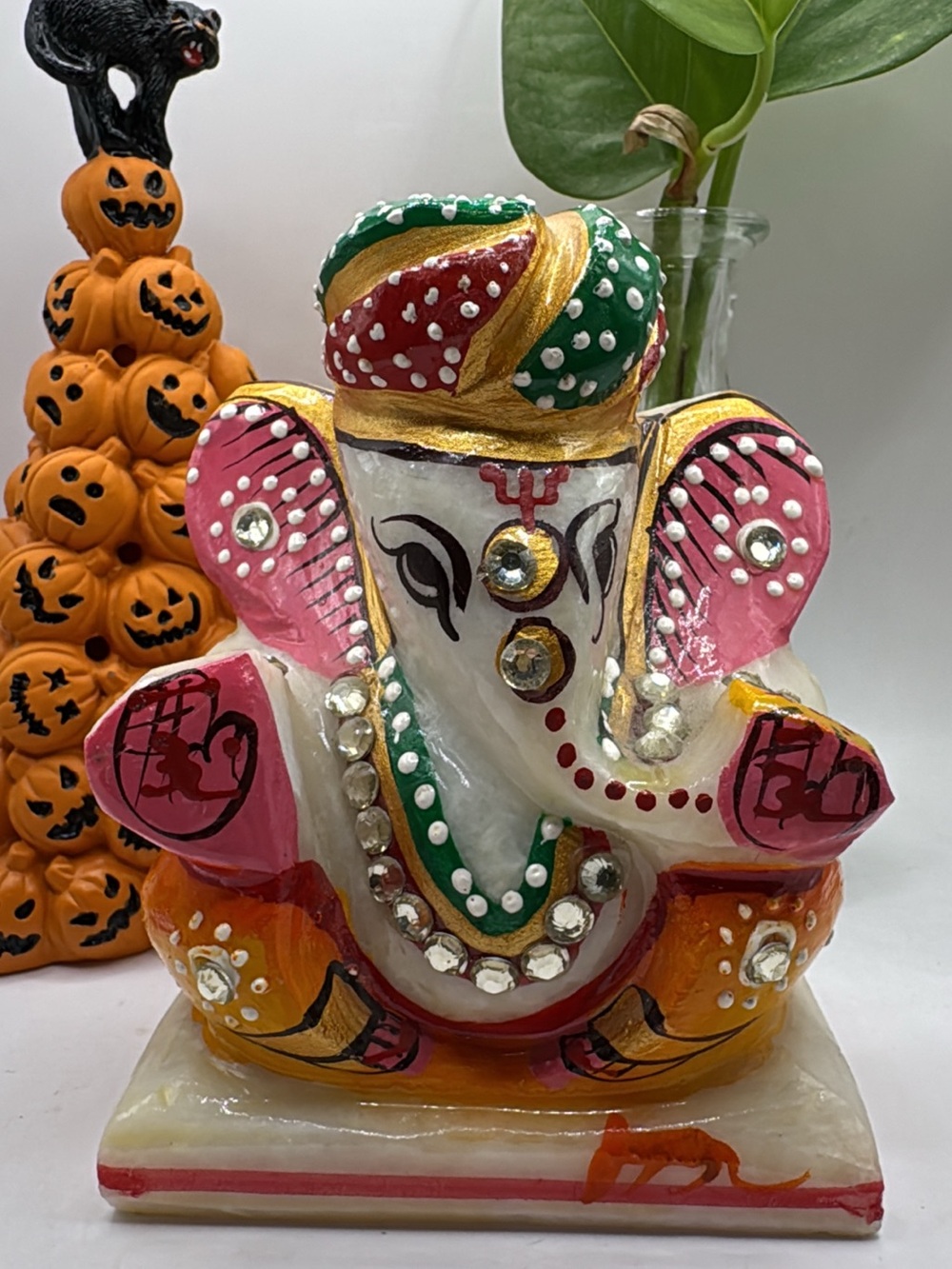 Hand-Painted Ganesha Statue - Multicolor Decorative Home Art marble